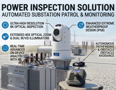 La caméra PTZ robuste CAHC-B300 de Winsafe équipe les robots de patrouille des réseaux électriques de nouvelle génération.
